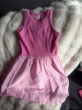 Zara Girls Pink Ribbed Tank with Light Pink Striped Skirt